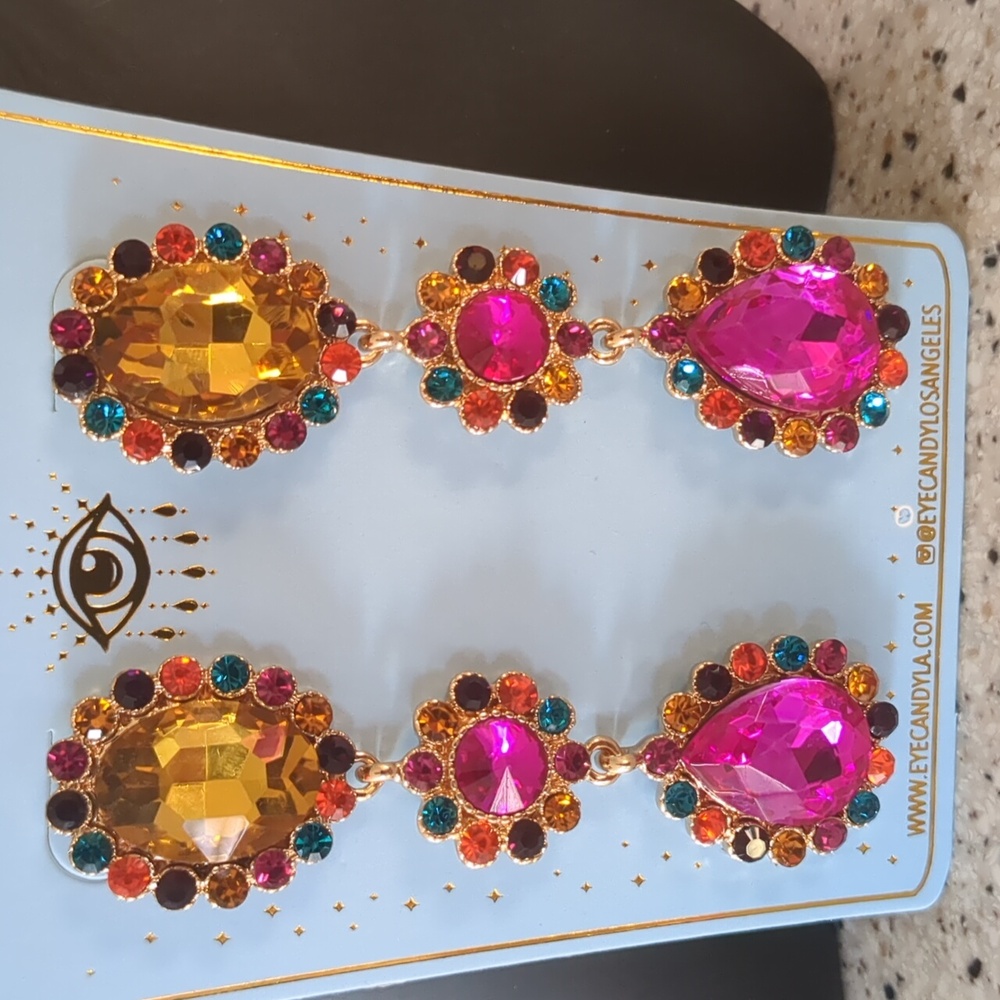 Multicolor Three Tier Drop Earrings